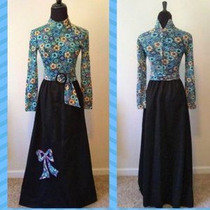 Vintage 70's Floral Maxi Dress with Applique